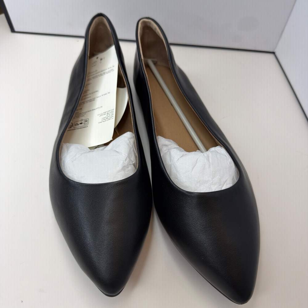 Amazon Essentials Womens Black Pointed Toe Ballet Flats Size 11W C250808079OK